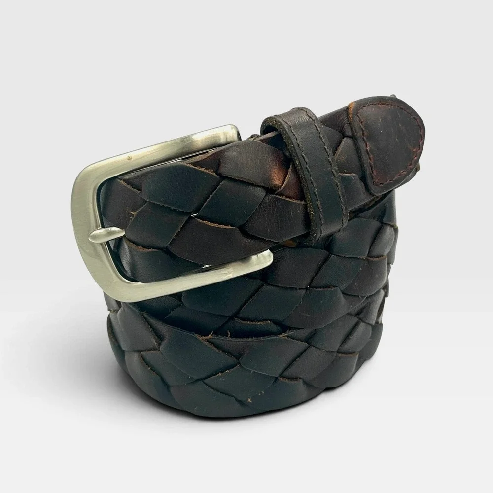 Dockers Mens Braided Full Grain Leather Belt Brown Size 34 2577